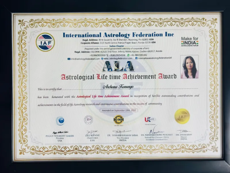 Astrological Lifetime Achievement Award Certificate