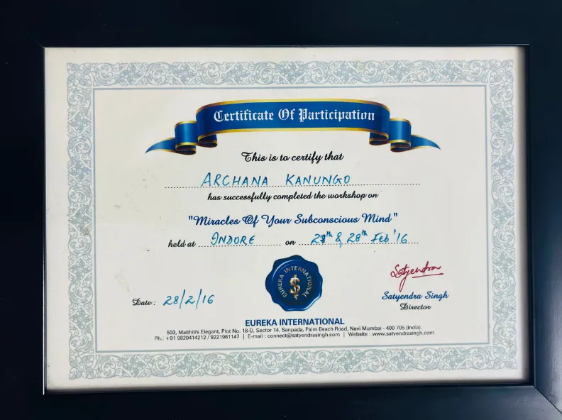 Certificate of Participation – Eureka International Workshop